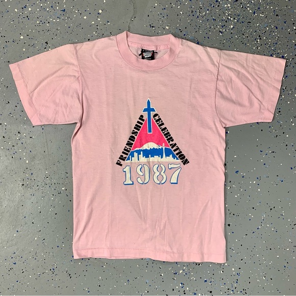 Vintage 1987 Pink Seattle Christian Youth T-Shirt Single Stitch Screen Star S - Picture 6 of 14